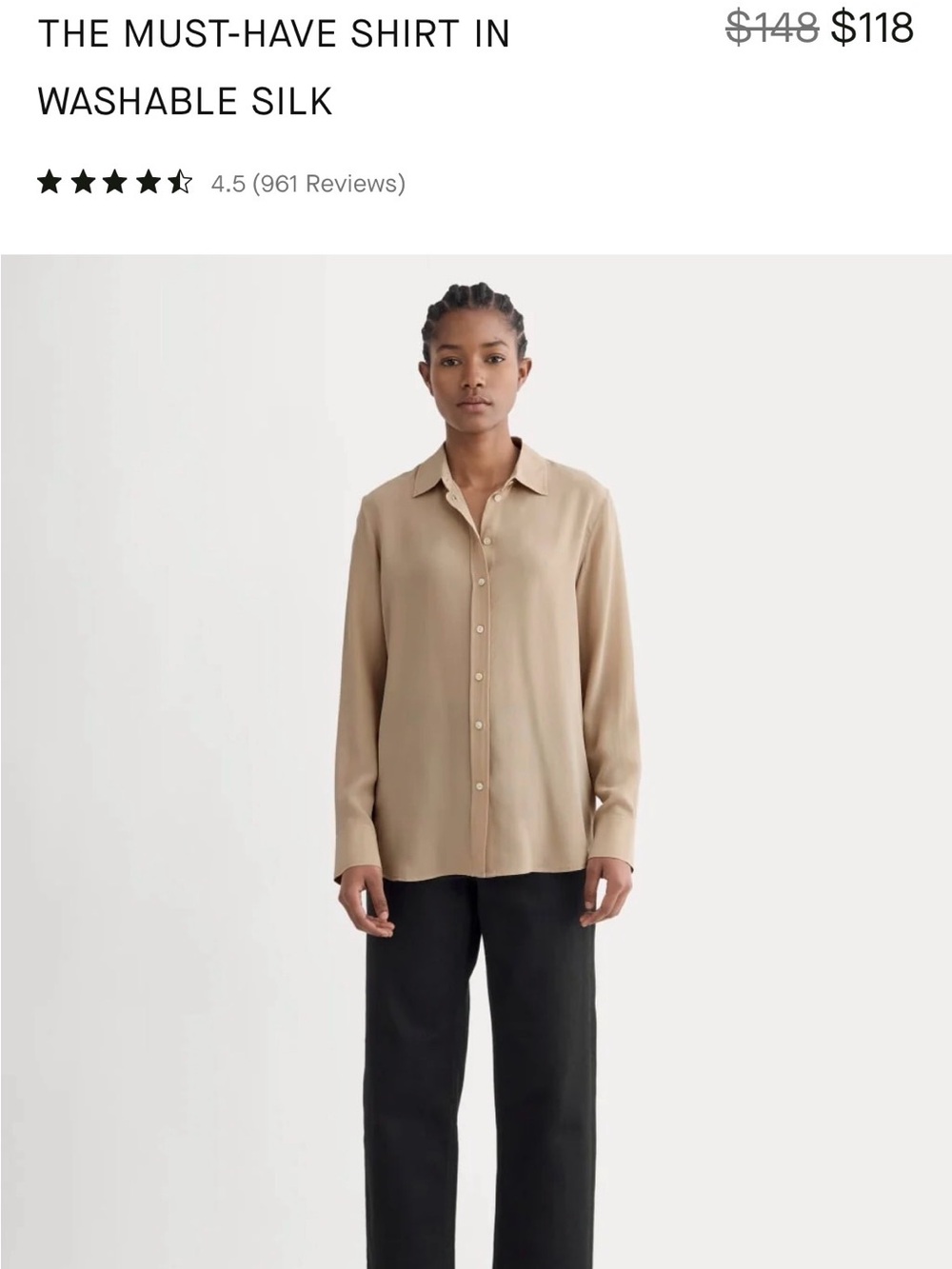 Everlane Beige Long-Sleeve Silk Button-Up Shirt